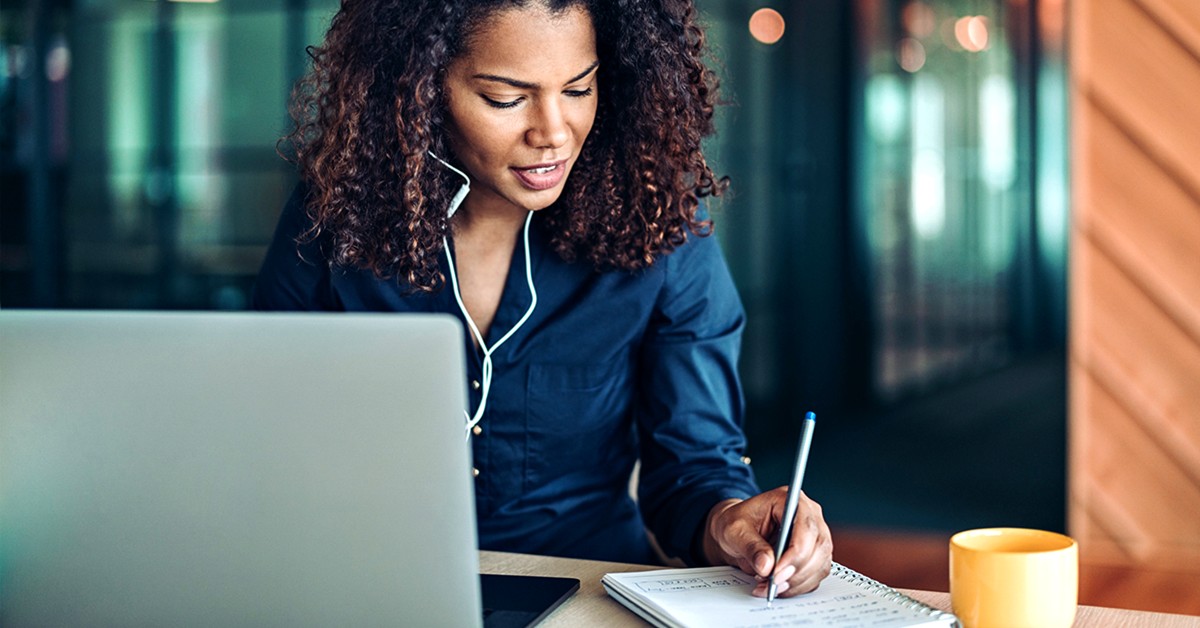 A woman working at her computer